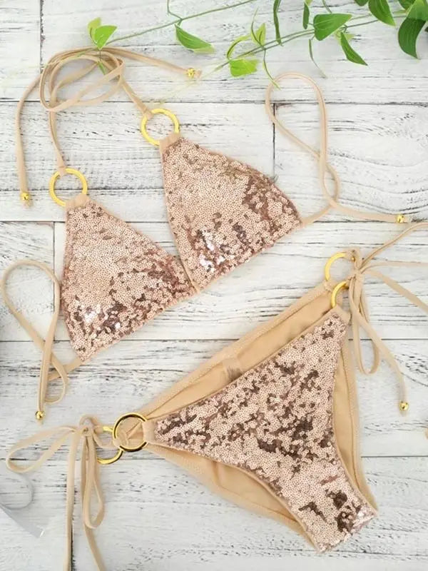 Nord Taschen | Neu Sexy Bikinis Pailletten Goldfarbe Frauen Bandage Bikini Set Push-Up Vorgepolsterter Bh Badeanzug Set Bademode