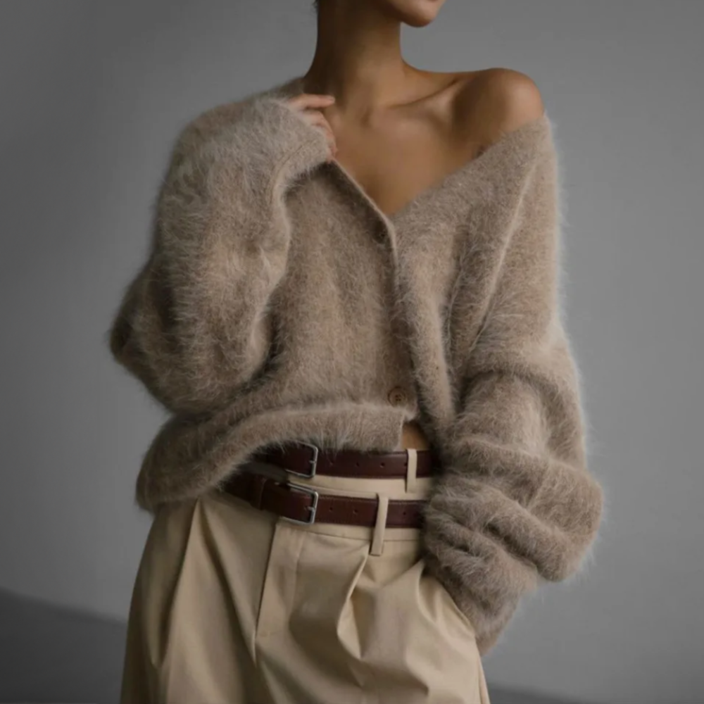 Cardigan Weiches Mohair Oversized Passform Lange Ärmel Knopfverschluss