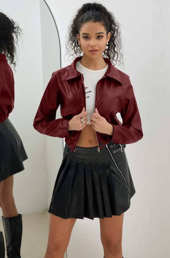 Damen trendige cropped Kunstlederjacke mit ausgefallenem Verschluss Nord Taschen