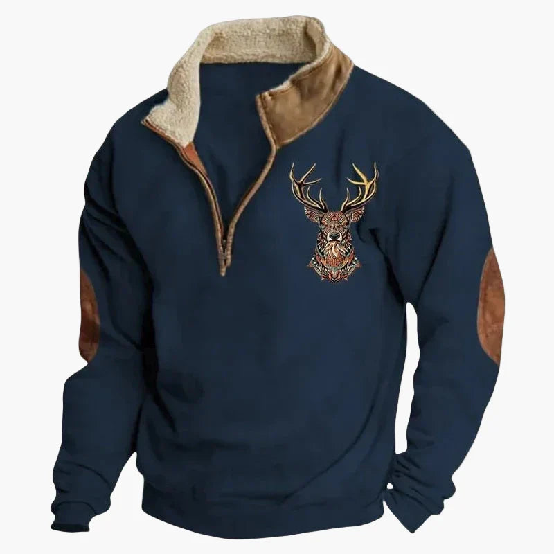 Western Style Pullover mit Azteken-Muster und Longhorn-Motiv - Bequemer Freizeit-Sweater für Outdoor & Alltag