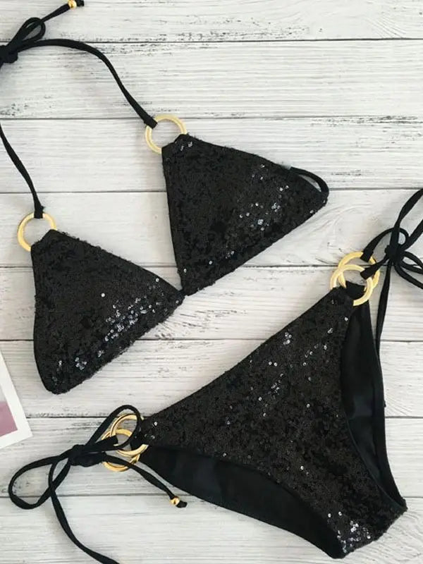 Nord Taschen | Neu Sexy Bikinis Pailletten Goldfarbe Frauen Bandage Bikini Set Push-Up Vorgepolsterter Bh Badeanzug Set Bademode