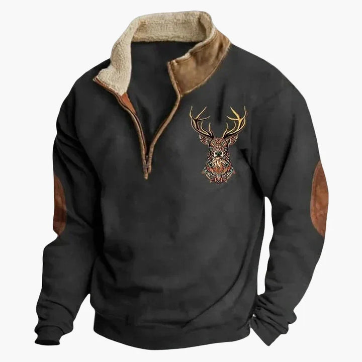 Western Style Pullover mit Azteken-Muster und Longhorn-Motiv - Bequemer Freizeit-Sweater für Outdoor & Alltag