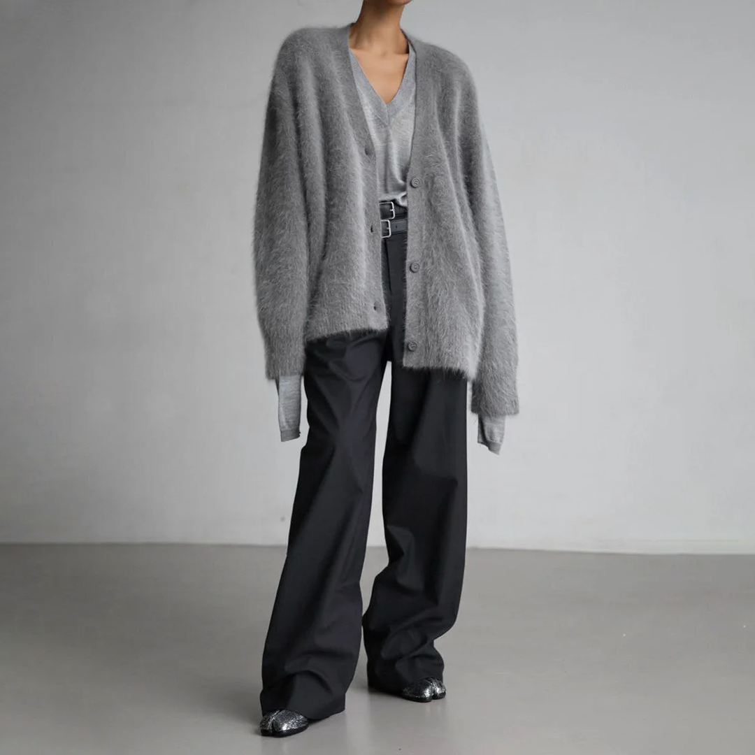 Cardigan Weiches Mohair Oversized Passform Lange Ärmel Knopfverschluss