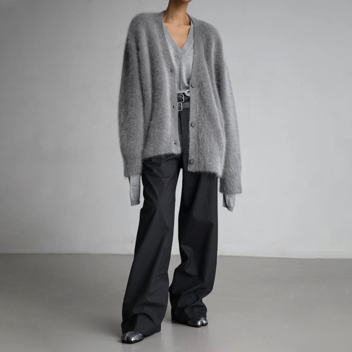 Cardigan Weiches Mohair Oversized Passform Lange Ärmel Knopfverschluss