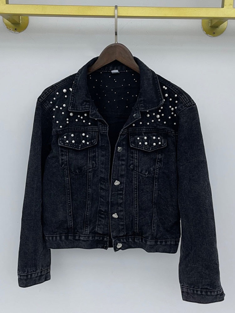Lässige Jeansjacke mit Perlen - Vittorelli