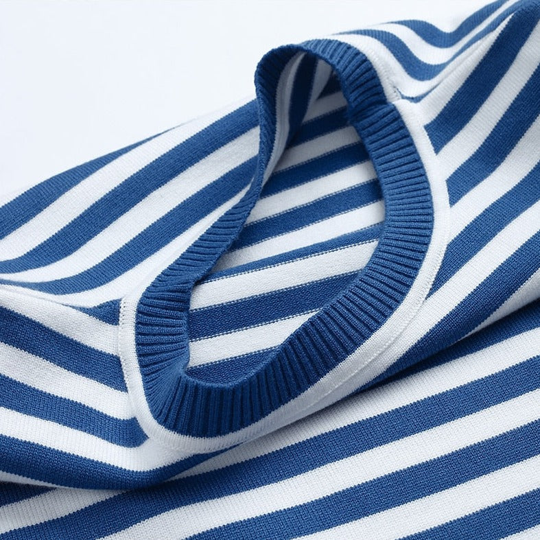 Langarm-T-Shirt Gestreift Rundhals Relaxed Fit Atmungsaktive Baumwolle