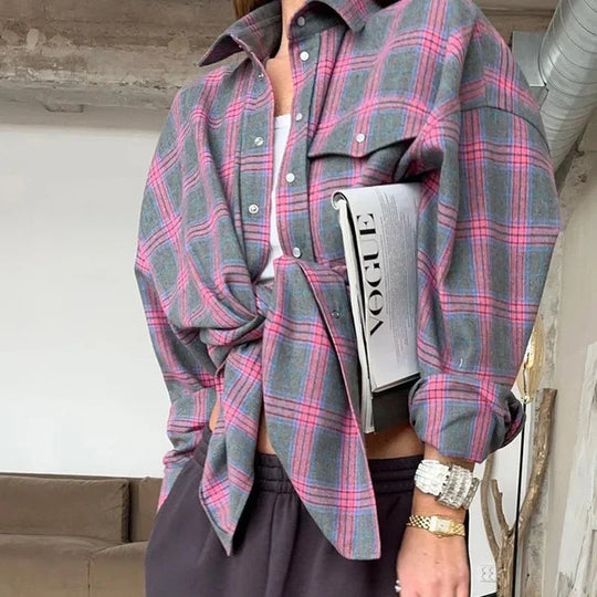Langarmiges Hemd mit Kariertem Muster Baumwollmix Lässig und Trendy