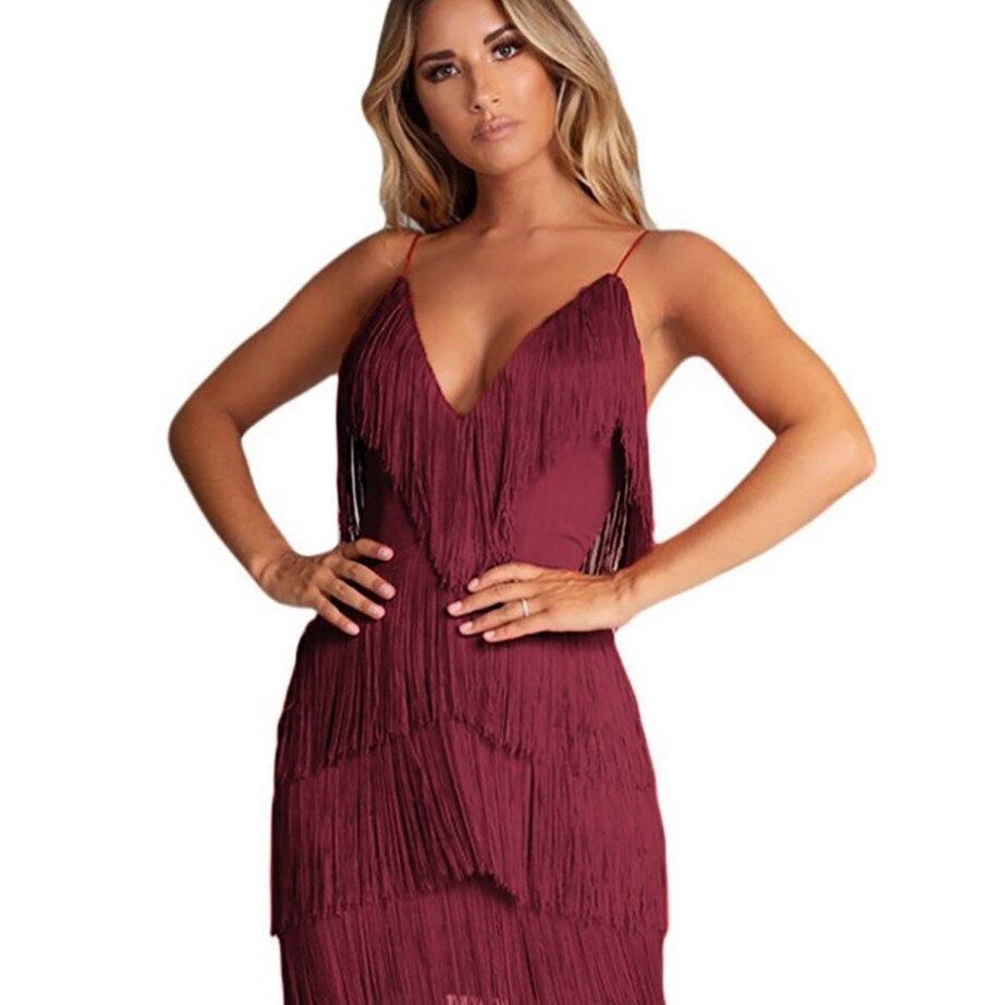 Sexy Fransen Minikleid mit Tiefem V-Ausschnitt für Club & Party - Arvani