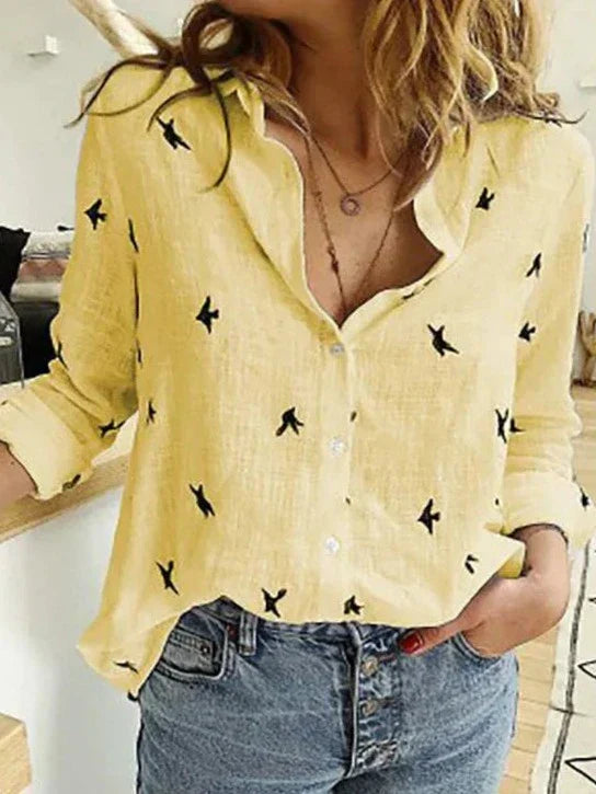 Elegantes, lässiges Damenshirt mit langen Ärmeln aus Baumwolle