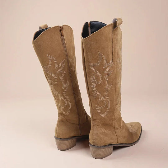 Cowboy-Stiefel – Wildleder-Textur – Bestickter Western-Stil – Halb Hoch – Niedriger Absatz - Vittorelli