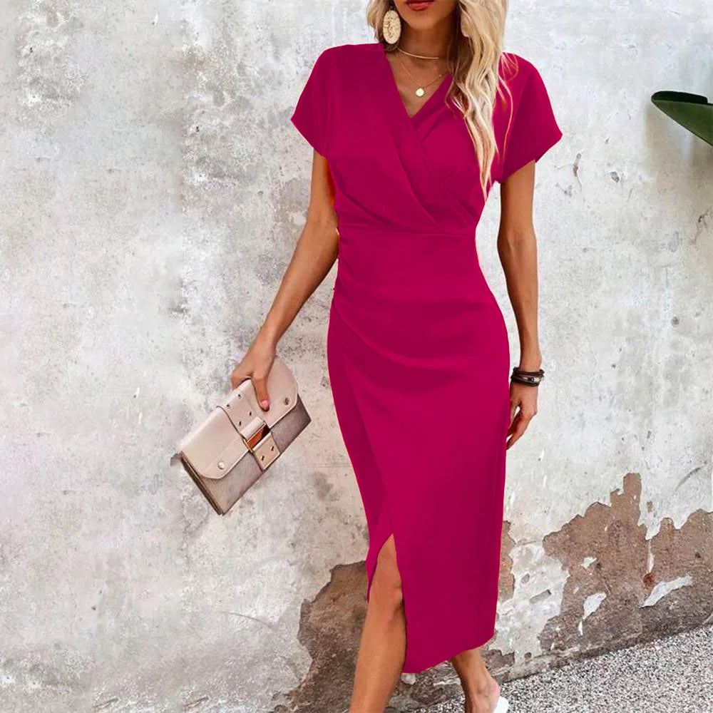 Lässig Kurzes Mini Kleid mit V-Ausschnitt