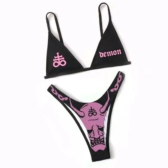 Sexy Goth Bikini Frauen Buchstaben Totenkopf Druck Badeanzug Split Badeanzug Hohe Taille Gotische Bikini Set Strandoutfits