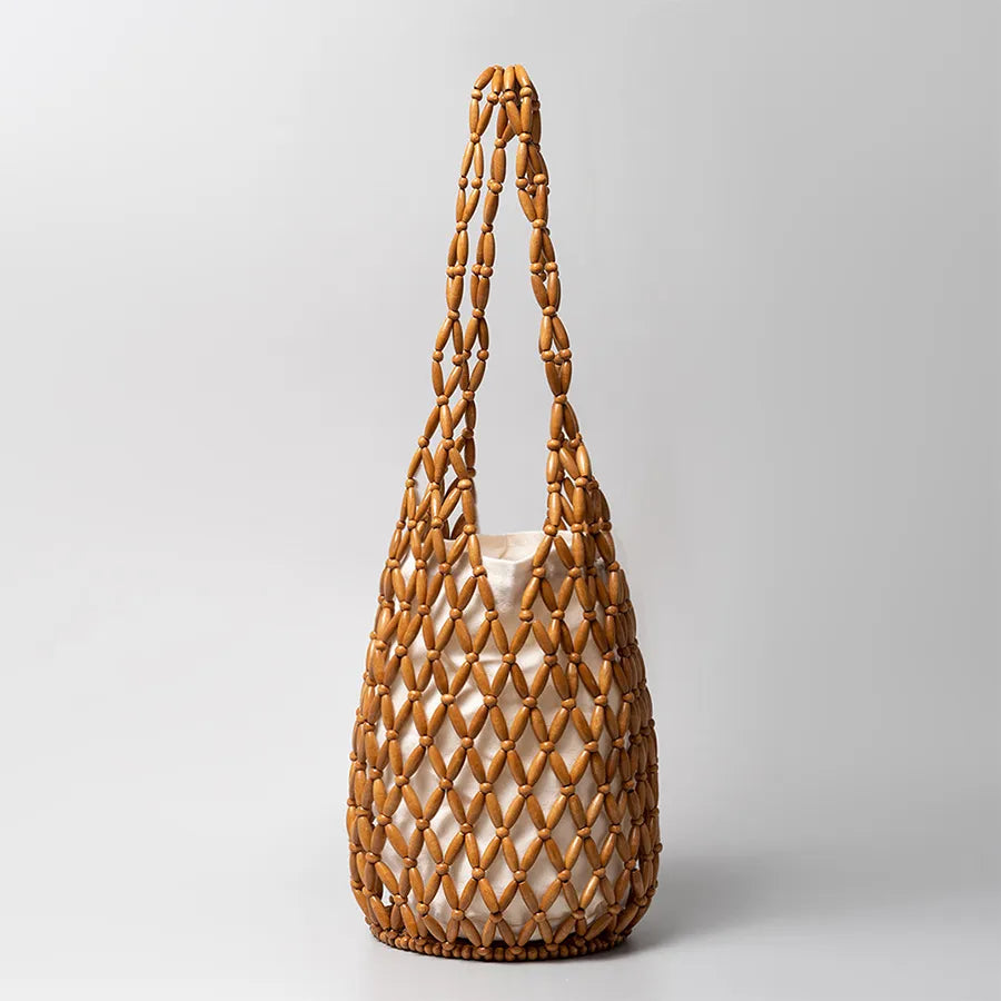 Nord Taschen | Holzperlen Gewebte Eimer Tasche für Frauen