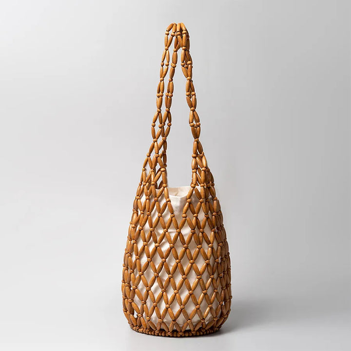 Nord Taschen | Holzperlen Gewebte Eimer Tasche für Frauen