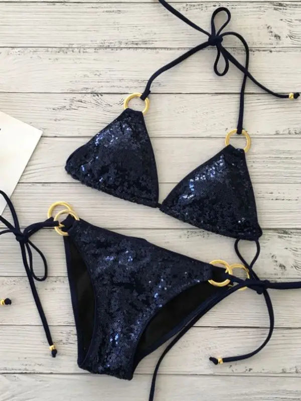 Nord Taschen | Neu Sexy Bikinis Pailletten Goldfarbe Frauen Bandage Bikini Set Push-Up Vorgepolsterter Bh Badeanzug Set Bademode