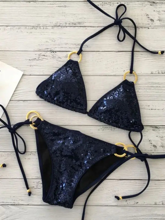 Nord Taschen | Neu Sexy Bikinis Pailletten Goldfarbe Frauen Bandage Bikini Set Push-Up Vorgepolsterter Bh Badeanzug Set Bademode