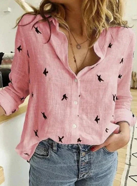 Elegantes, lässiges Damenshirt mit langen Ärmeln aus Baumwolle
