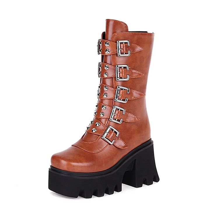Gothic Schuhe Frauen Schwarz Hochstiefel Weiblich Hohe Absatz Frauen Combat Punk Chunky Dame