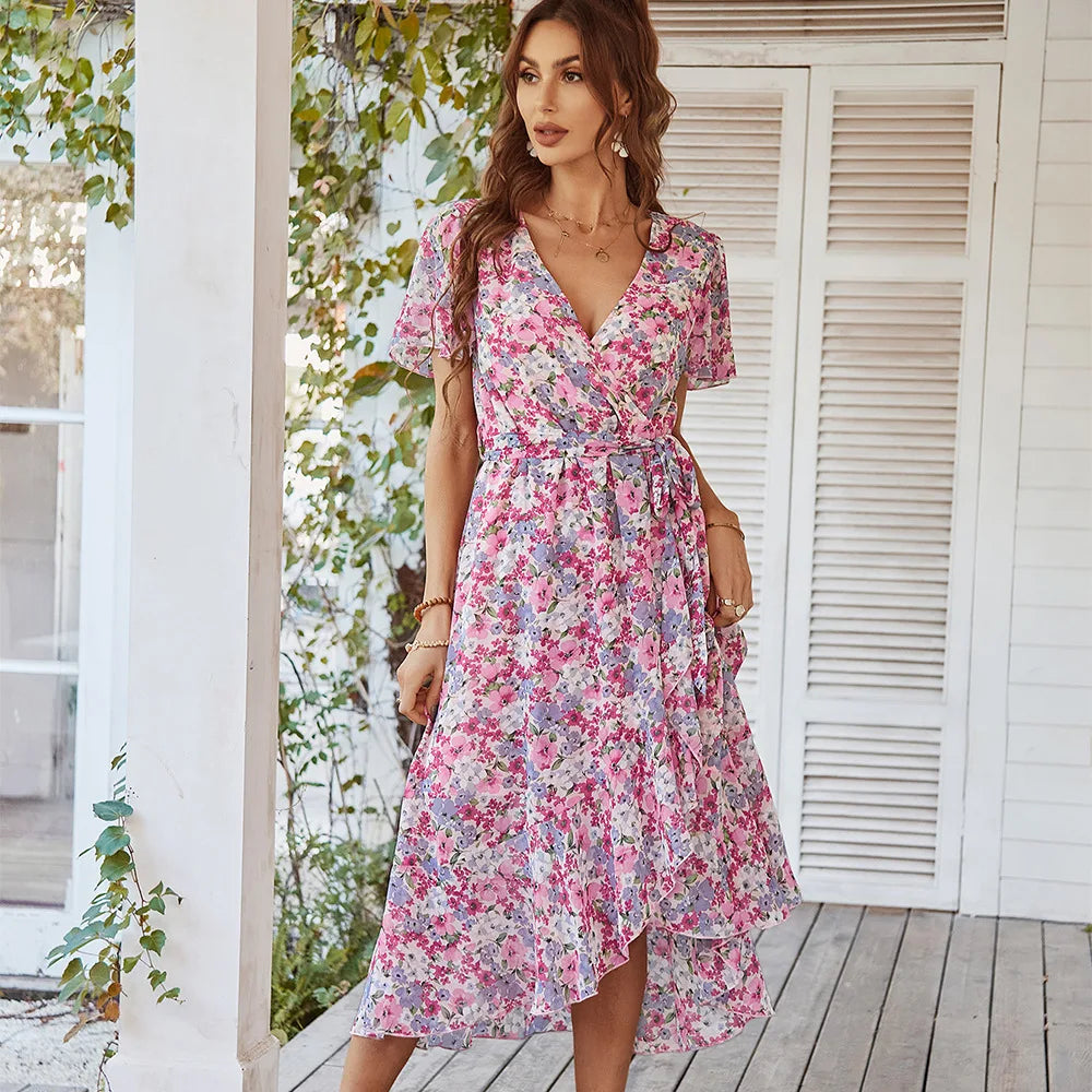 Kurzarmkleid mit V-Ausschnitt für Frauen