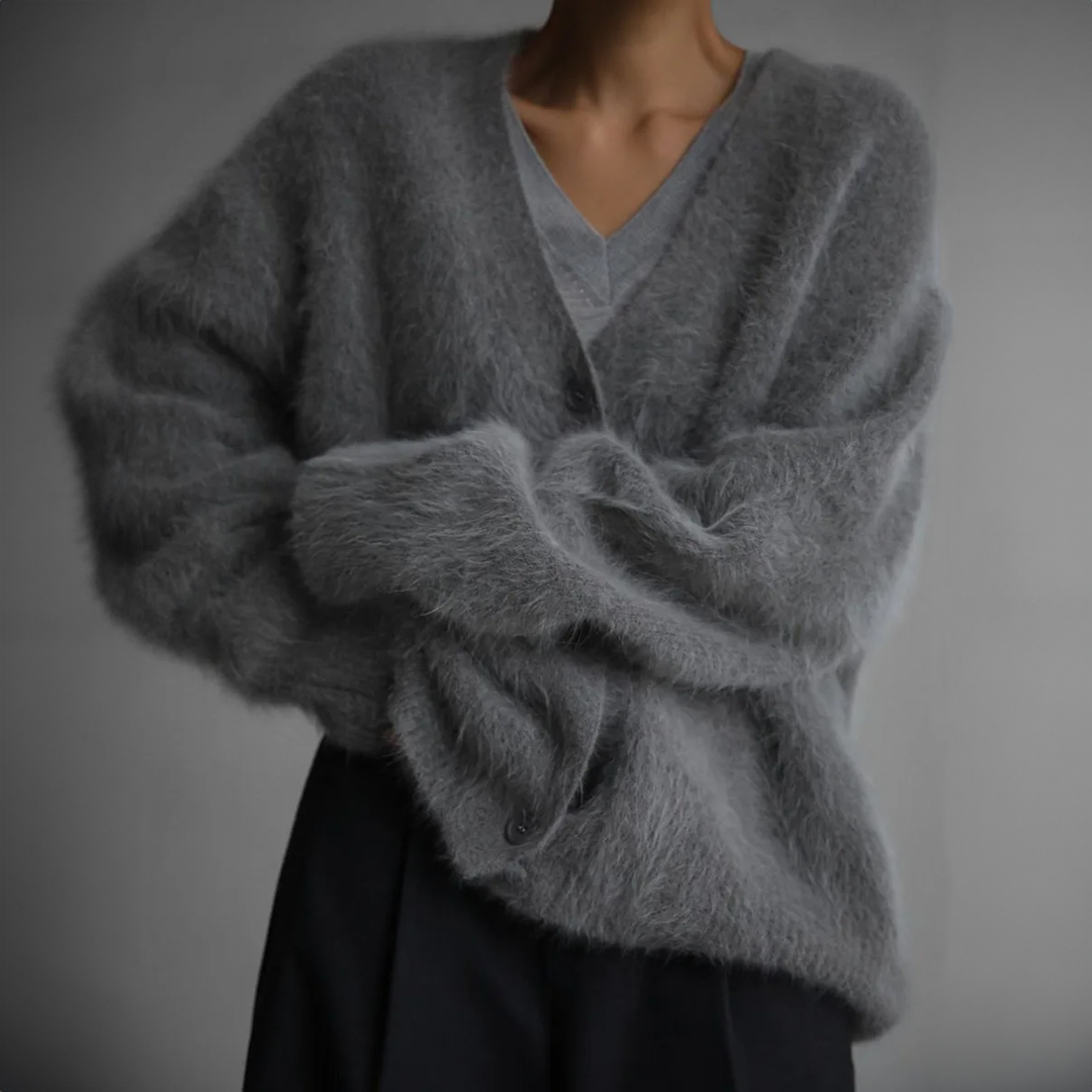 Cardigan Weiches Mohair Oversized Passform Lange Ärmel Knopfverschluss