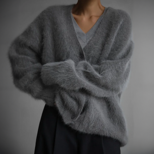 Cardigan Weiches Mohair Oversized Passform Lange Ärmel Knopfverschluss