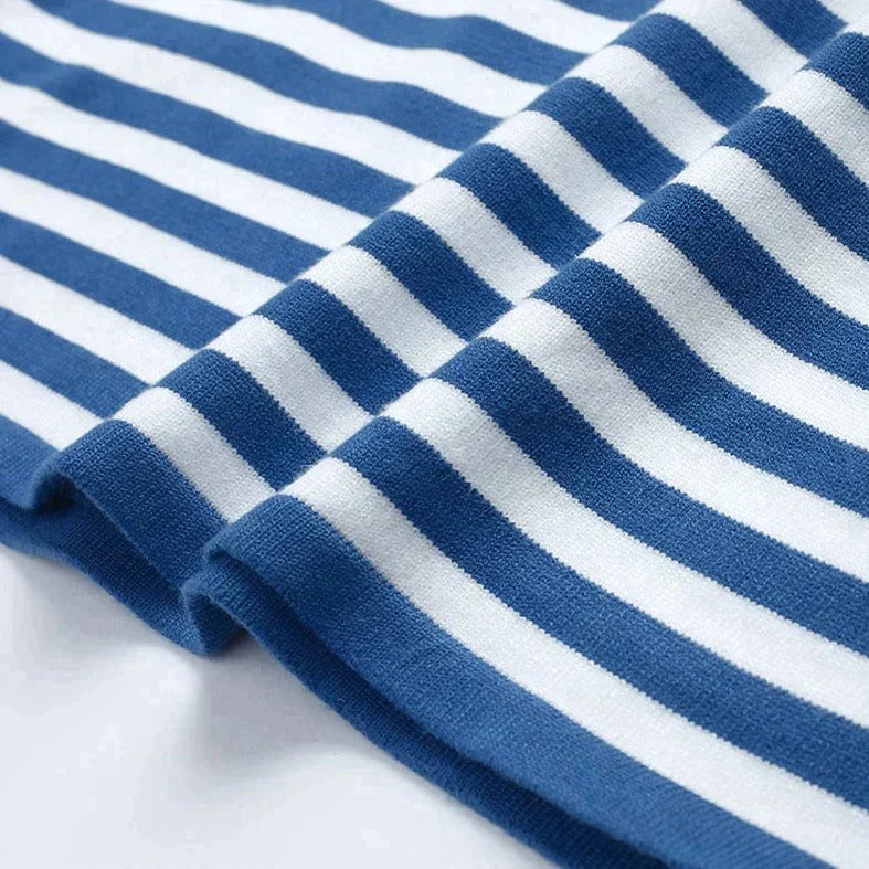 Langarm-T-Shirt Gestreift Rundhals Relaxed Fit Atmungsaktive Baumwolle