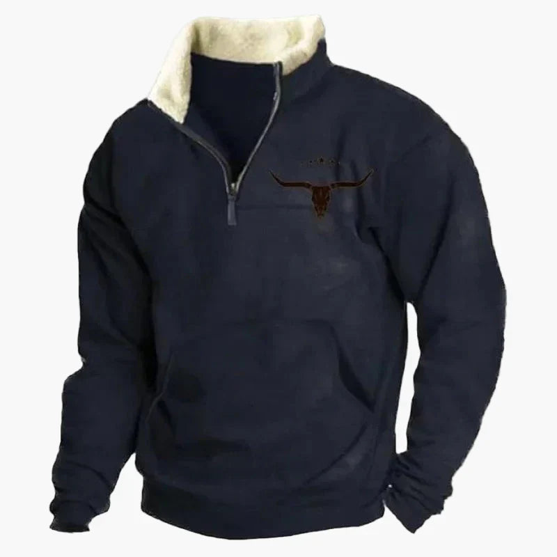 Western Style Pullover mit Azteken-Muster und Longhorn-Motiv - Bequemer Freizeit-Sweater für Outdoor & Alltag