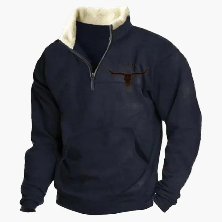 Western Style Pullover mit Azteken-Muster und Longhorn-Motiv - Bequemer Freizeit-Sweater für Outdoor & Alltag
