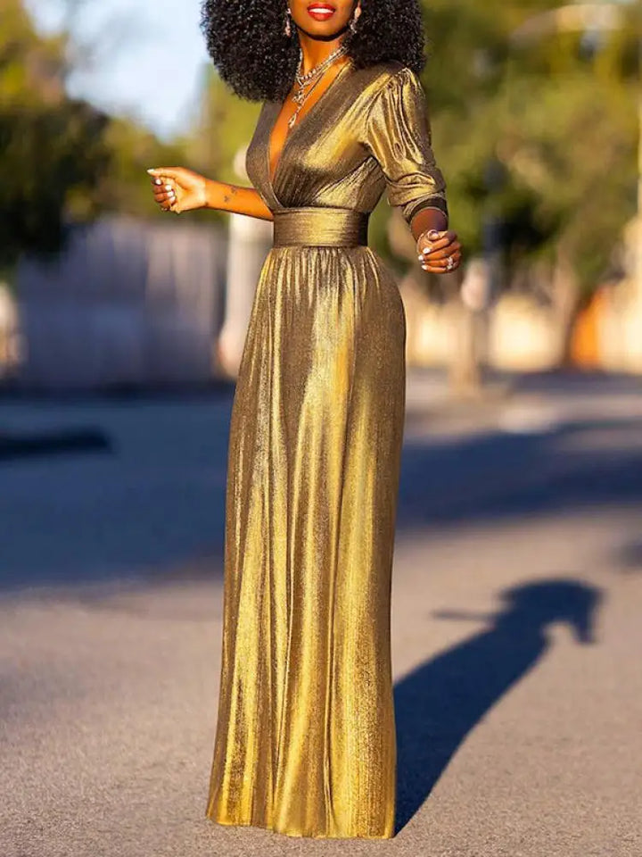 Nord Taschen Damen Jumpsuit mit V-Ausschnitt und Metallic-Optik