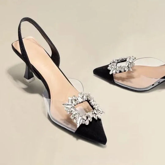 Frühling und Herbst Mode Sexy Bankett Bequem Kristall Transparent Einfarbig Spitze Frauen Hohe Schuhe