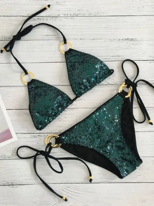Nord Taschen | Neu Sexy Bikinis Pailletten Goldfarbe Frauen Bandage Bikini Set Push-Up Vorgepolsterter Bh Badeanzug Set Bademode