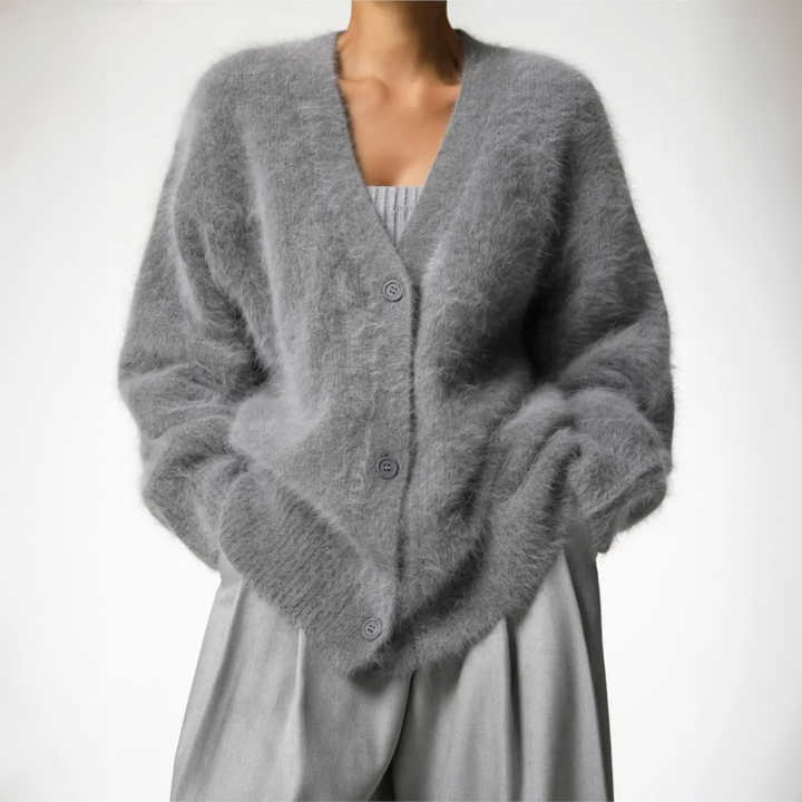 Cardigan Weiches Mohair Oversized Passform Lange Ärmel Knopfverschluss