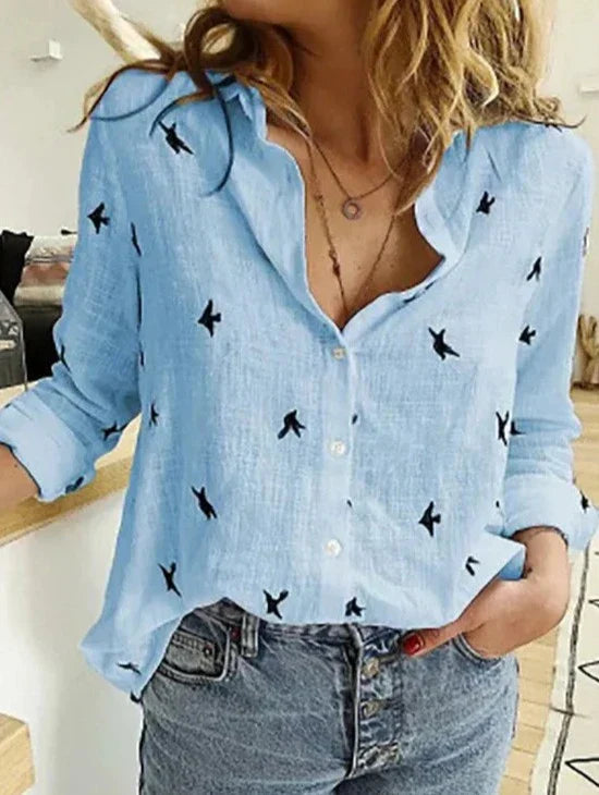Elegantes, lässiges Damenshirt mit langen Ärmeln aus Baumwolle
