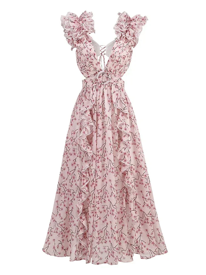 Cutout Rüsch Maxi Kleid
