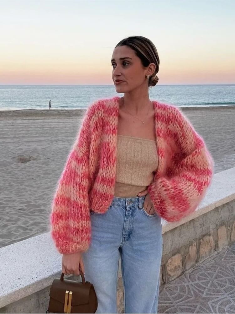 Gestreifte offene Strickjacke Avellé