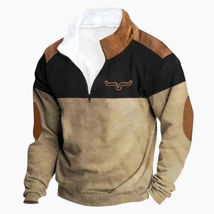Western Style Pullover mit Azteken-Muster und Longhorn-Motiv - Bequemer Freizeit-Sweater für Outdoor & Alltag