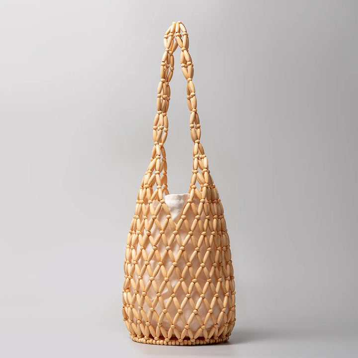Nord Taschen | Holzperlen Gewebte Eimer Tasche für Frauen