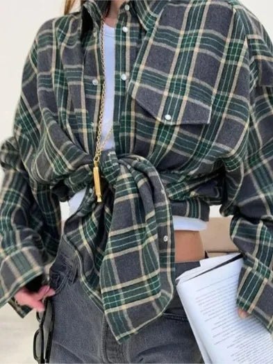 Langarmiges Hemd mit Kariertem Muster Baumwollmix Lässig und Trendy