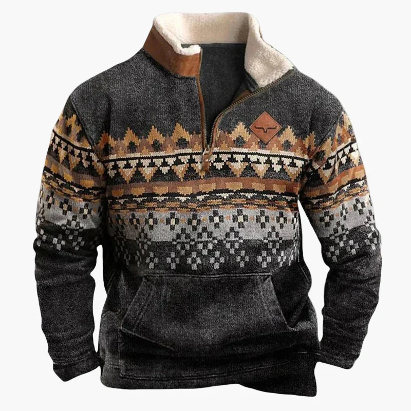 Western Style Pullover mit Azteken-Muster und Longhorn-Motiv - Bequemer Freizeit-Sweater für Outdoor & Alltag