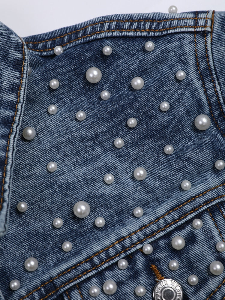Lässige Jeansjacke mit Perlen - Vittorelli