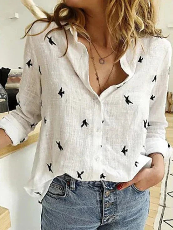 Elegantes, lässiges Damenshirt mit langen Ärmeln aus Baumwolle