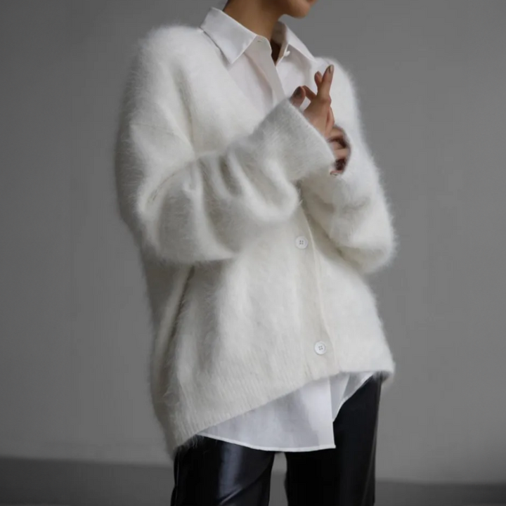 Cardigan Weiches Mohair Oversized Passform Lange Ärmel Knopfverschluss