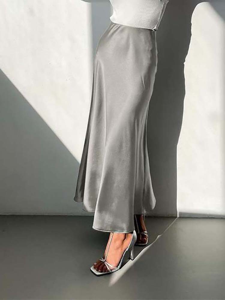 Satin-Midi-Rock mit Fließendem Design für Damen - Arvani