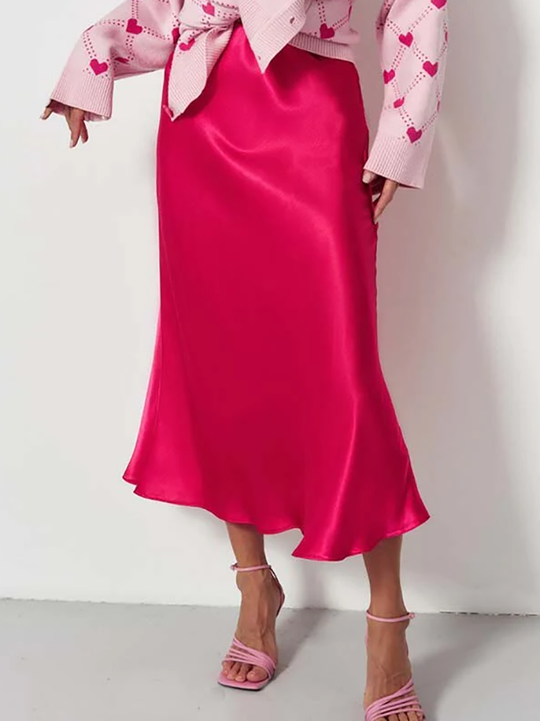 Satin-Midi-Rock mit Fließendem Design für Damen - Arvani