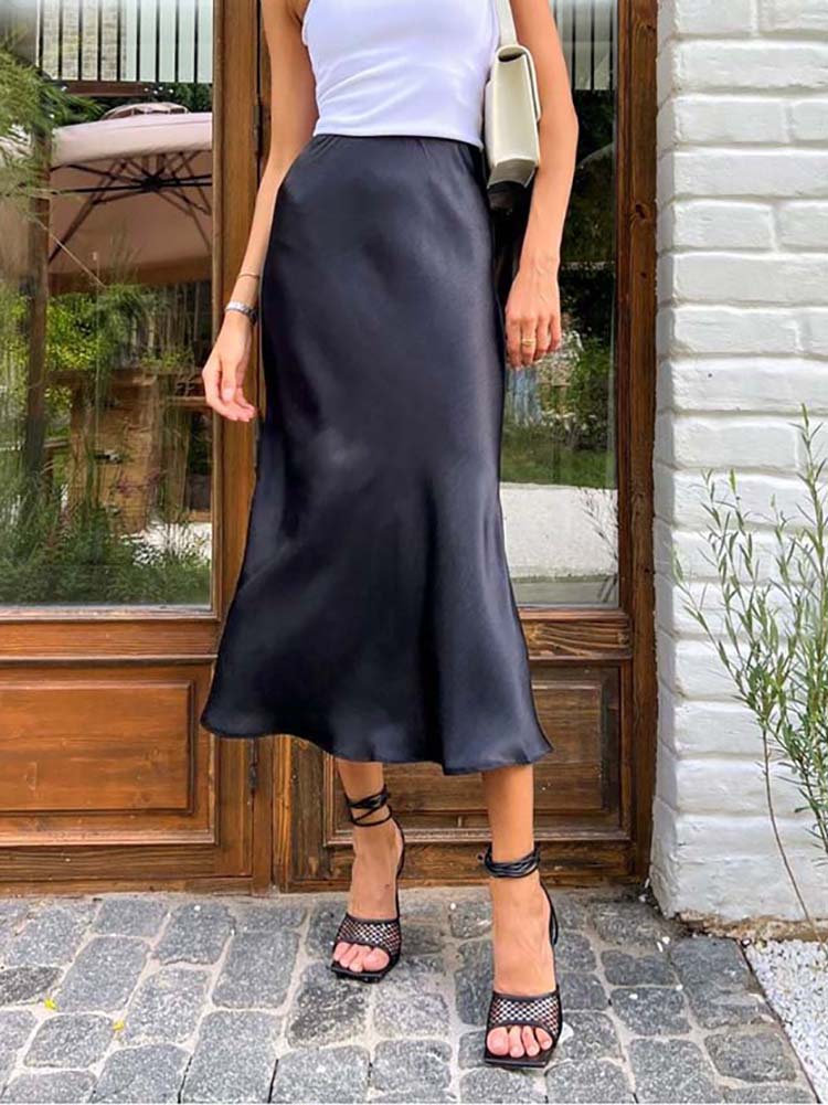 Satin-Midi-Rock mit Fließendem Design für Damen - Arvani