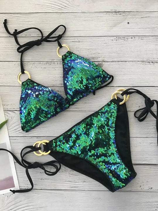 Nord Taschen | Neu Sexy Bikinis Pailletten Goldfarbe Frauen Bandage Bikini Set Push-Up Vorgepolsterter Bh Badeanzug Set Bademode