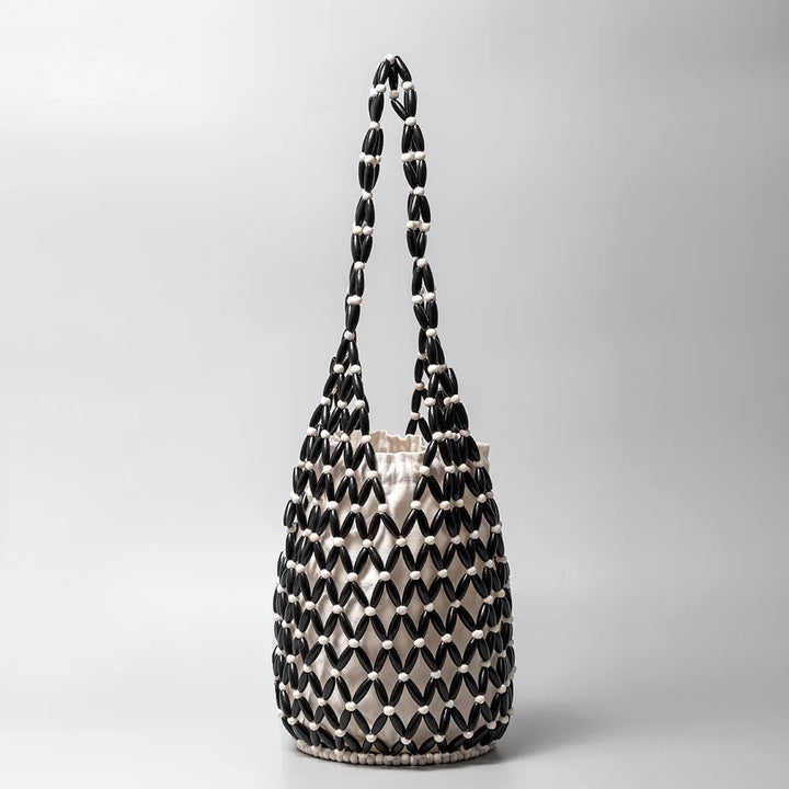 Nord Taschen | Holzperlen Gewebte Eimer Tasche für Frauen