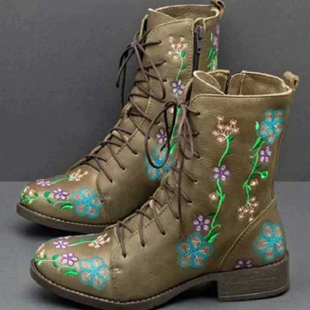Retro-Stiefel mit Ethnischer Stickerei