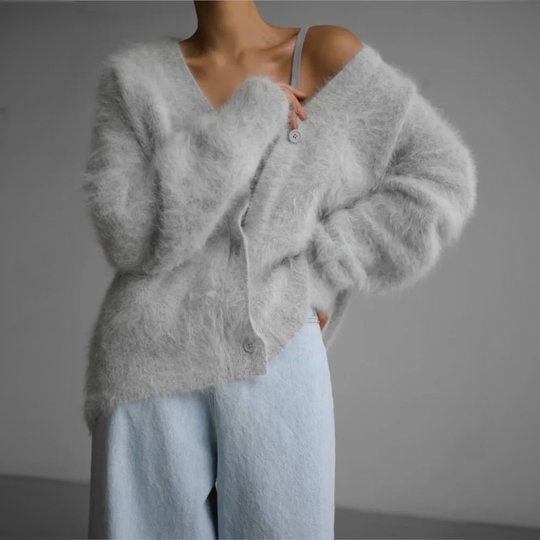 Cardigan Weiches Mohair Oversized Passform Lange Ärmel Knopfverschluss
