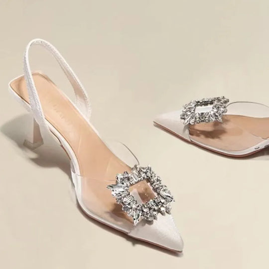 Frühling und Herbst Mode Sexy Bankett Bequem Kristall Transparent Einfarbig Spitze Frauen Hohe Schuhe